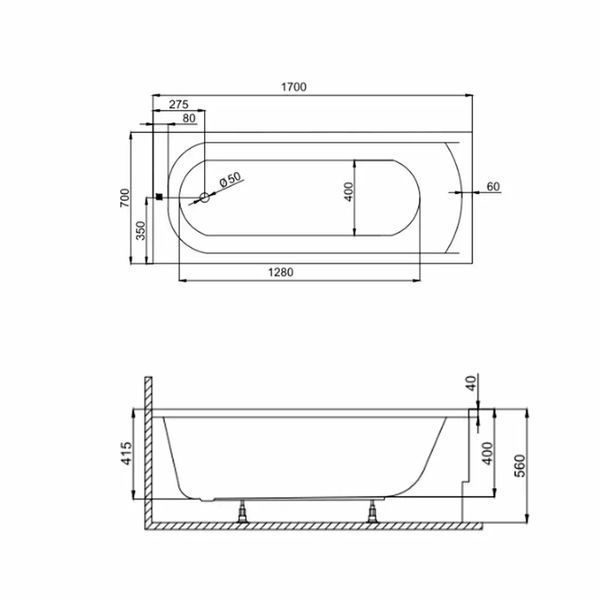 Ванна акрилова Devit 170х70 см з ніжками ds-devit-170-70 фото