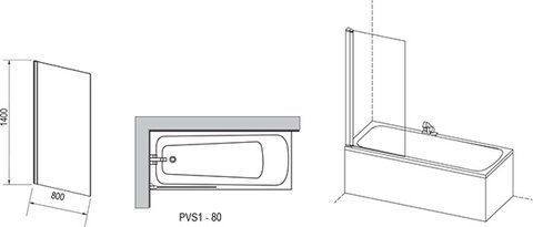Штора нерухома для ванни PVS1- 80 Сатин TRANSPARENT 79840U00Z1 фото